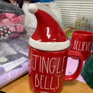 RaeDunn Jingle Bells Red Mug with Santa Hat